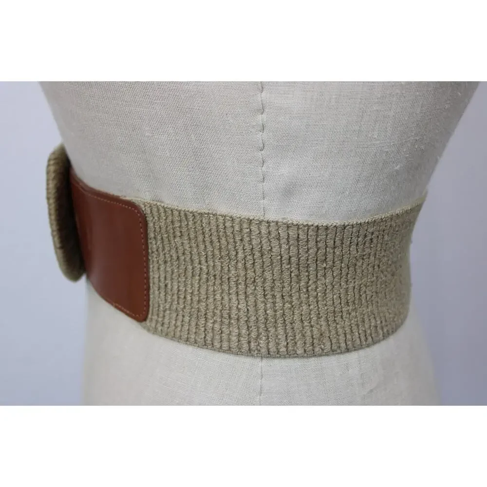 Vintage 90s First Issue USA Wide Stretch Belt Size M Brown Raffia Buckle Boho